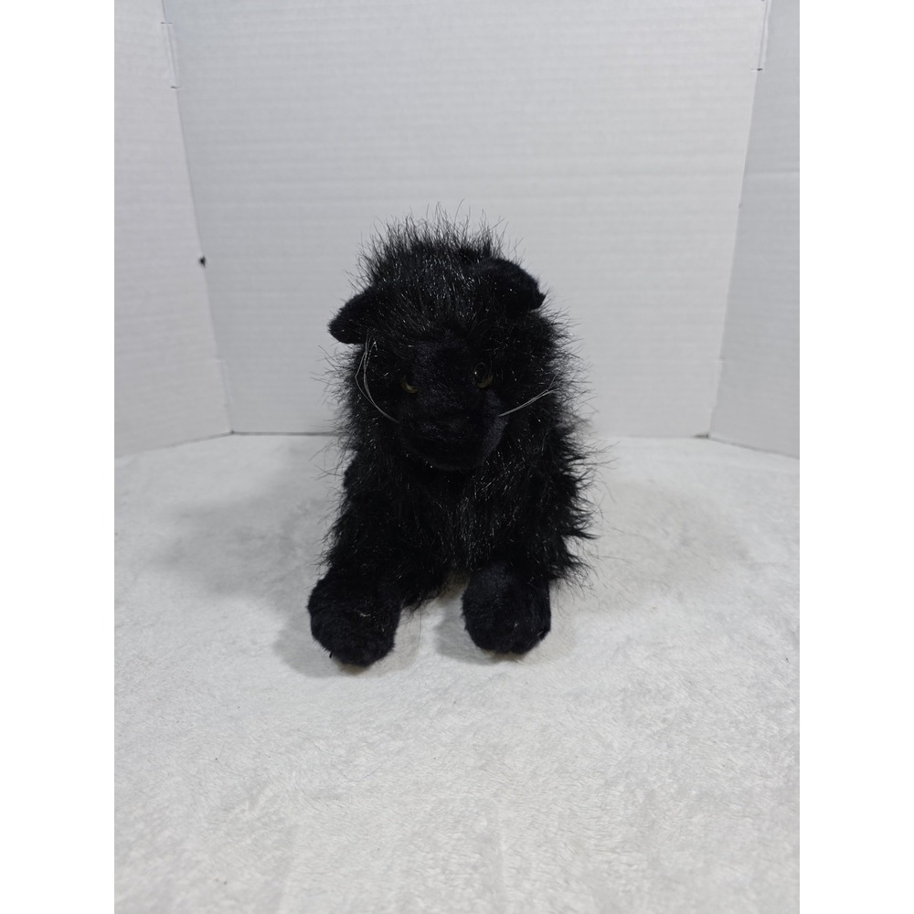 Douglas Angus Black Angora Cat Plush Rare Retired Long Hair Tinsel Faux Fur Toy